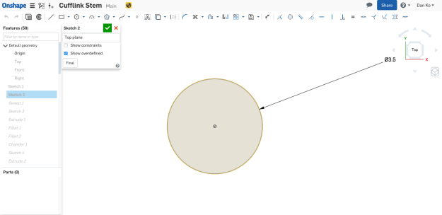 designing a 3D printed cufflink-step 2