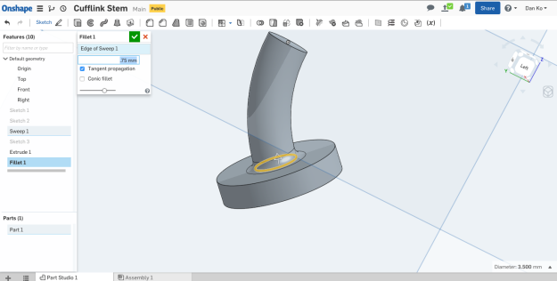 3D printed cufflink design tutorial-step 6